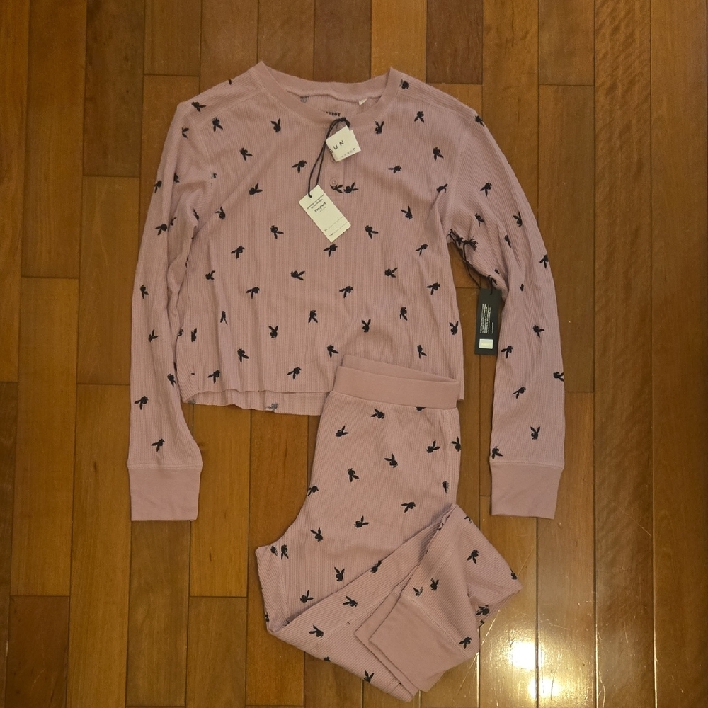 PLAYBOY Light Purple Pajama Set with Black Bird Print